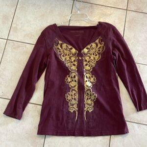 Fun , maroon with gold trim ,comfy casual shirt